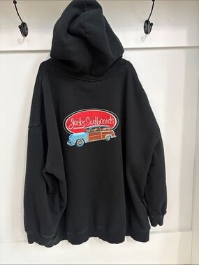 Jack's Surfboards Black Hooded Sweatshirt with Retro Woody Car Graphic
